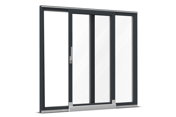 Baies vitrées coulissante à translation bois-alu gris anthracite