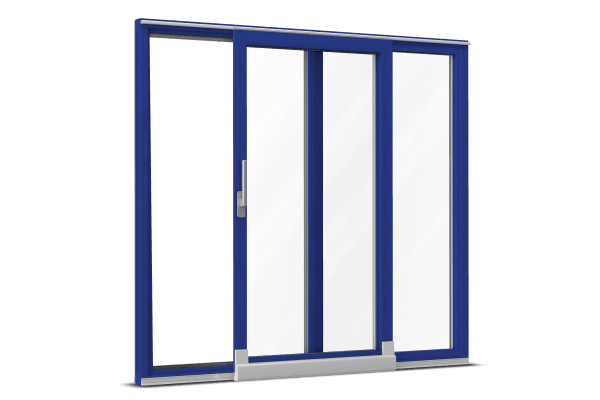 Baies vitrées coulissante à translation bois-alu bleu