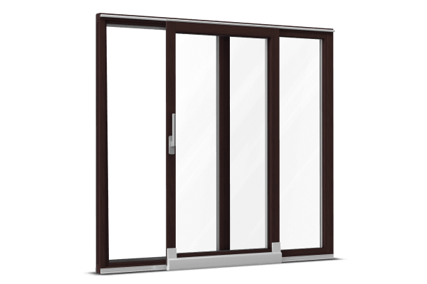 Baies vitrées coulissante à translation bois-alu brun chocolat