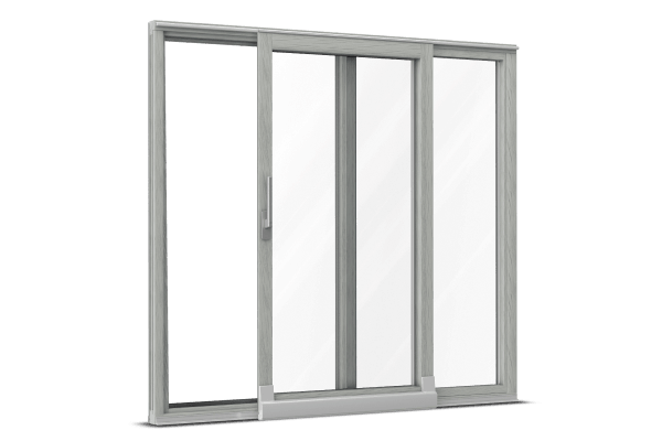 Baies vitrées coulissante à translation bois-alu gris clair