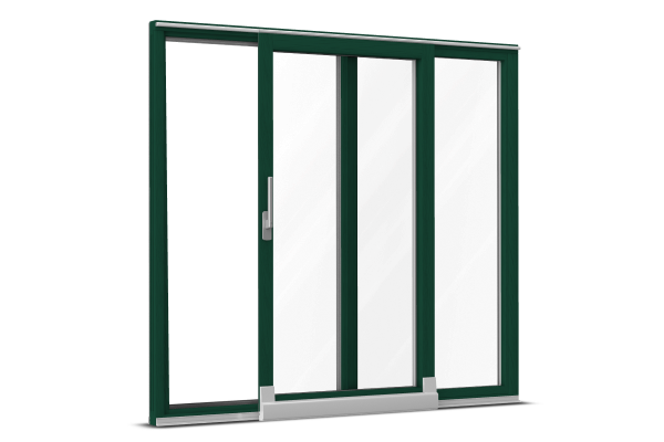 Baies vitrées coulissante à translation bois-alu vert mousse