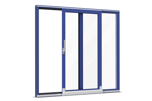 Baie vitrée coulissante à translation PVC-alu bleu