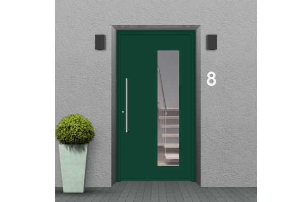 Portes d’entrée en aluminium vert mousse structuré
