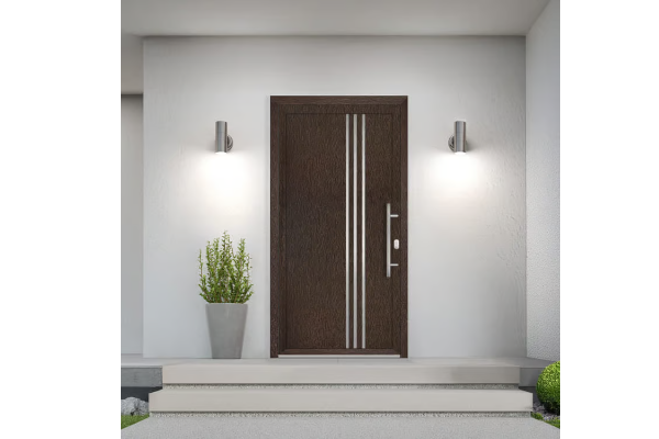 Porte d’entrée en PVC brun