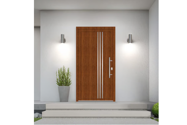 Porte d’entrée en PVC chêne doré