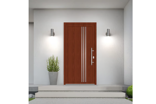 Porte d’entrée en PVC noyer